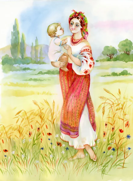 Woman with child illustration — Stock Photo, Image