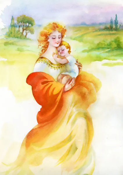 Femme avec enfant illustration — Photo