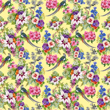 Wild pheasant kuşlar ve çiçekler