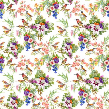 yabani kuşlar ve çiçekler