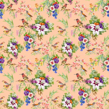 yabani kuşlar ve çiçekler