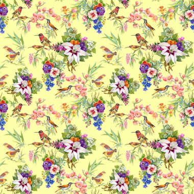 yabani kuşlar ve çiçekler