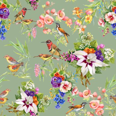 yabani kuşlar ve çiçekler