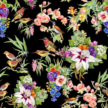 yabani kuşlar ve çiçekler