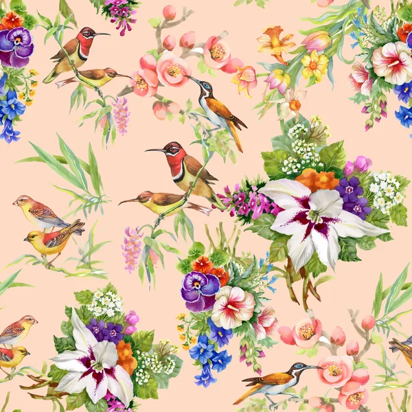 Άγρια πουλιά και λουλούδια — Φωτογραφία Αρχείου