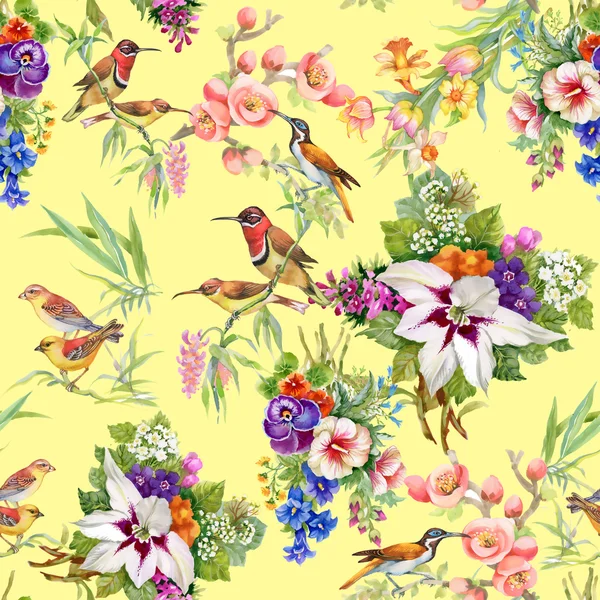 Oiseaux et fleurs sauvages — Photo