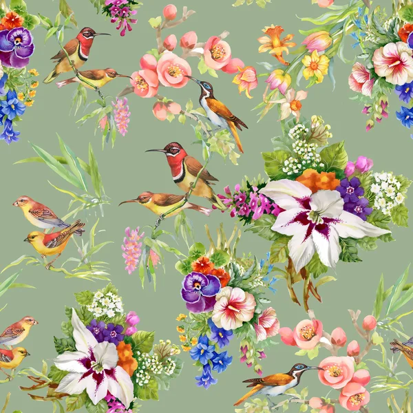 Oiseaux et fleurs sauvages — Photo