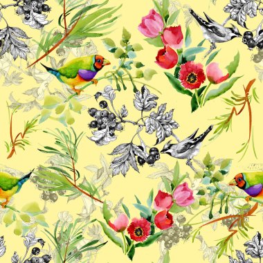 Bahçe çiçek kuşlarla