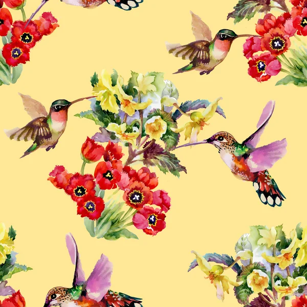 Ptáci s zahradní květiny — Stock fotografie