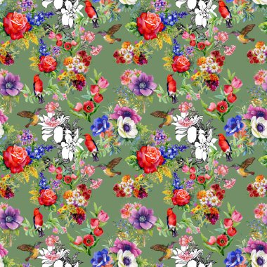 Bahçe çiçek kuşlarla