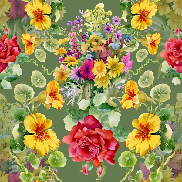 Rosas e hibiscos Flores do jardim de verão — Fotografia de Stock