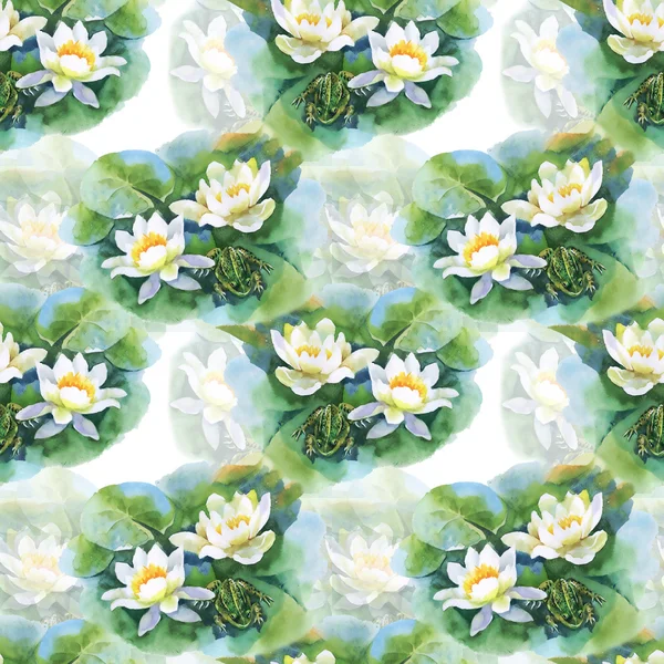 Vitt vatten-lilly blommor mönster — Stockfoto