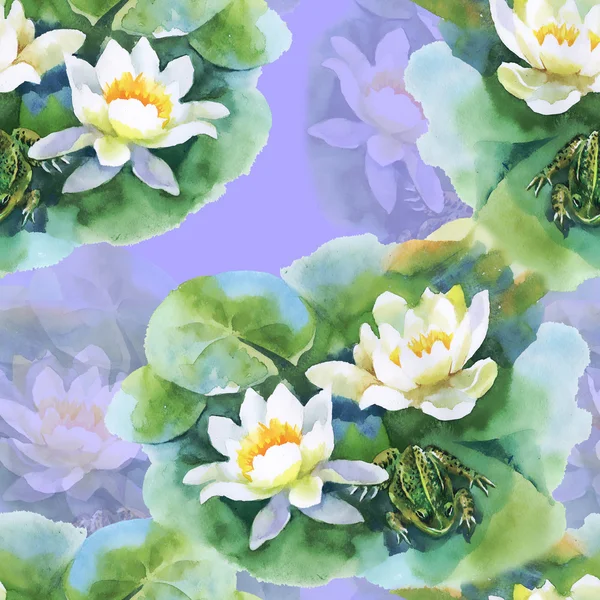 Fehér víz-lilly virág mintával — Stock Fotó