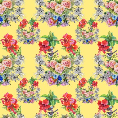 Kuşlar ile pembe Gül çiçek