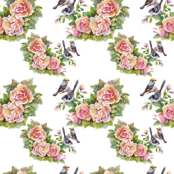 Pink Rose flowers with birds — Stock Photo, Image