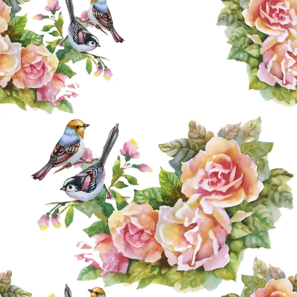 Rosa Rosa flores con pájaros —  Fotos de Stock