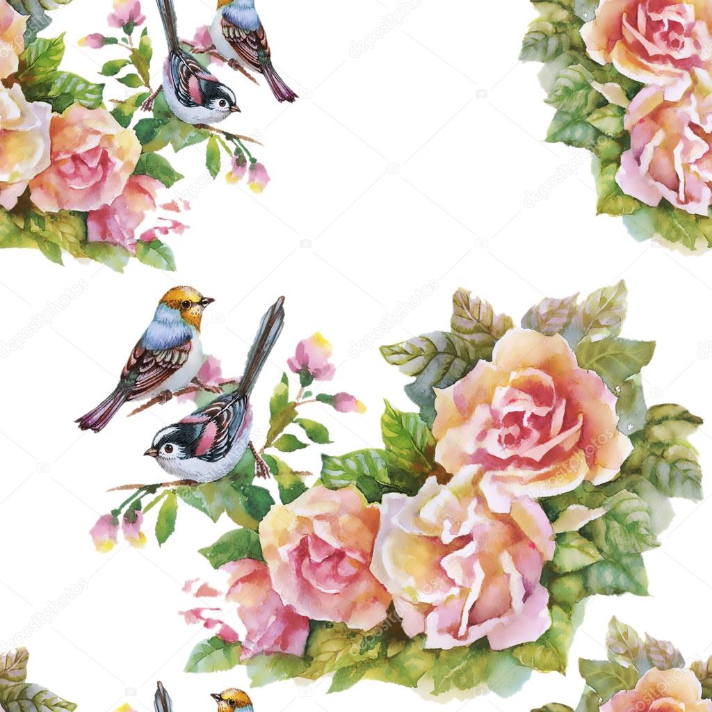 Pink Rose flowers with birds