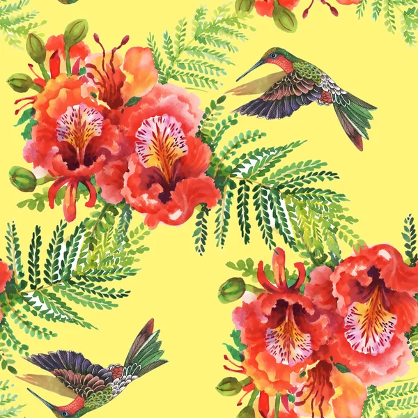 Uğultu-kuşlar ve çiçekler desen — Stok fotoğraf