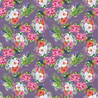 Bahçe çiçek ve sülün kuşları