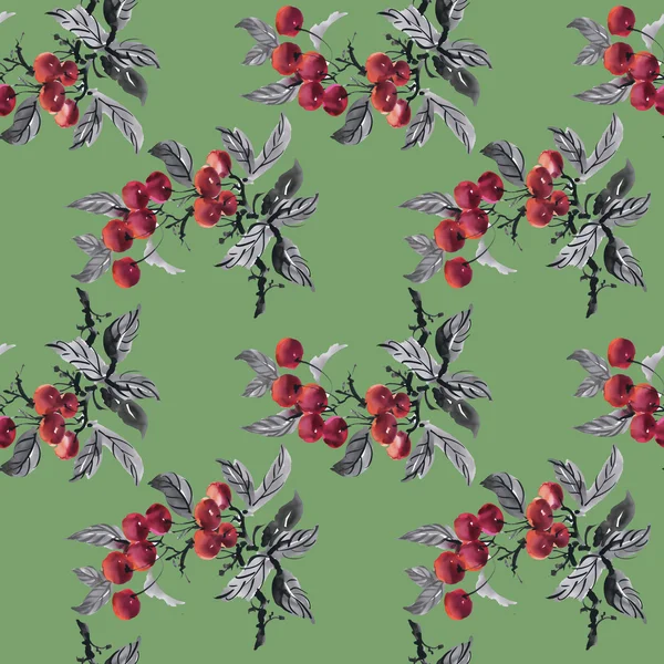 Watercolor garden rowan pattern — Stock Photo, Image