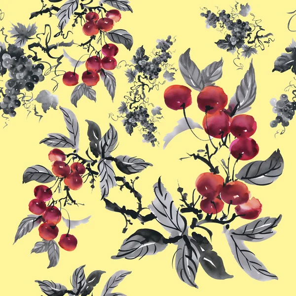 Watercolor garden rowan pattern — Stock Photo, Image