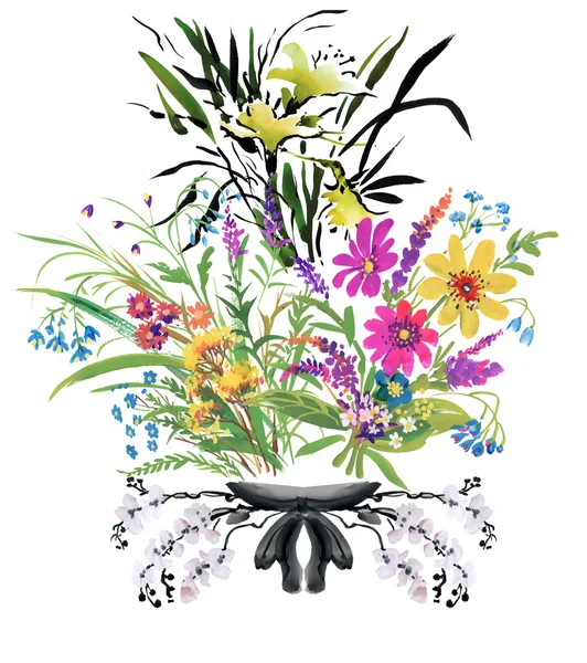 Aquarell bunte florale Illustration — Stockfoto