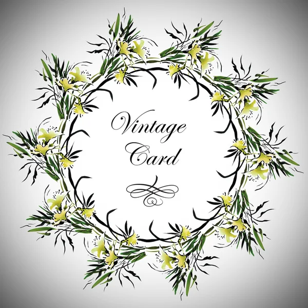 Vintage floral card with wreath — 스톡 사진