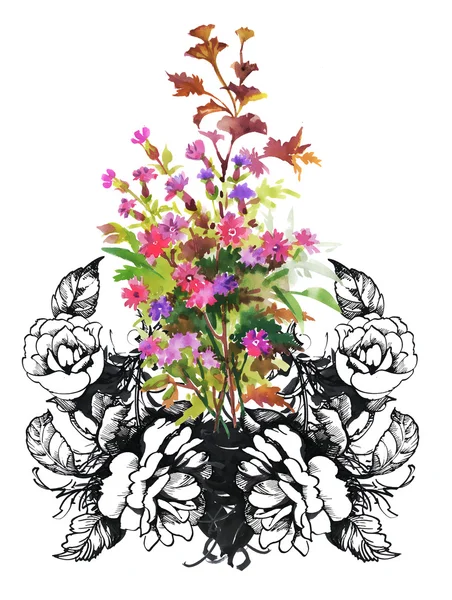 Акварель барвиста квіткова ілюстрація — стокове фото