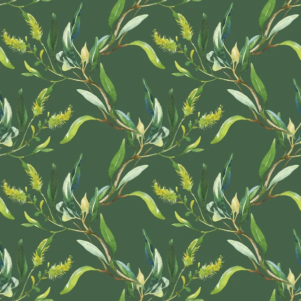 Watercolor green floral pattern — ストック写真