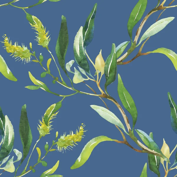 Watercolor green floral pattern — ストック写真