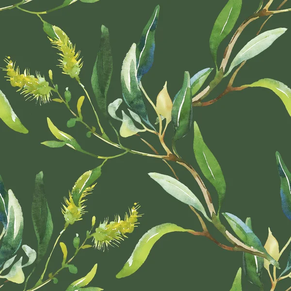 Watercolor green floral pattern — 스톡 사진