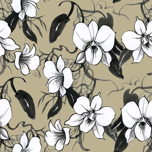 Floral seamless orchids pattern — 图库照片