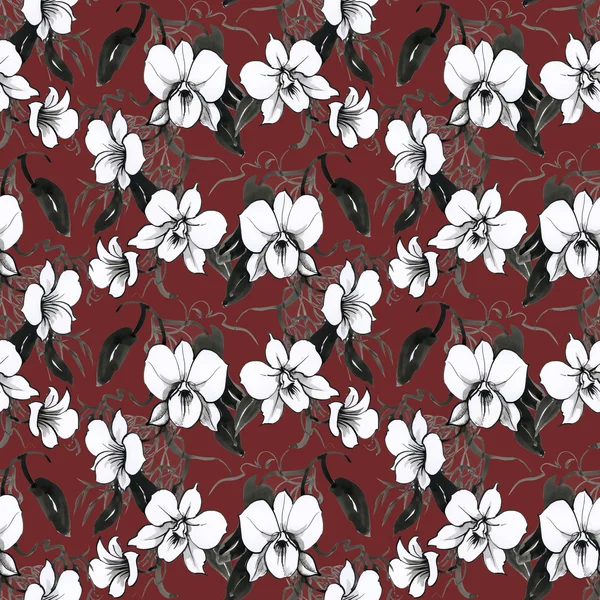 Floral seamless orchids pattern — 图库照片