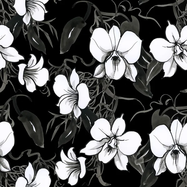 Floral seamless orchids pattern — ストック写真