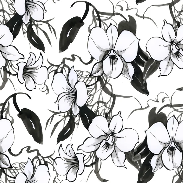 Floral seamless orchids pattern — Stok fotoğraf