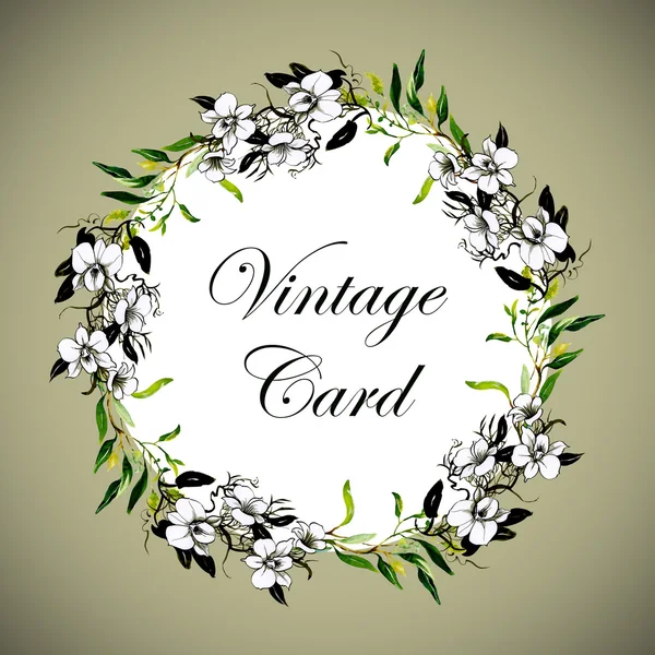 Vintage floral card with wreath — ストック写真