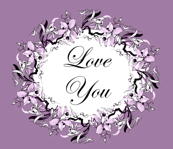 Love You floral card with wreath