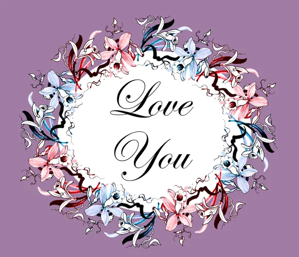 Love You květinovým kartu s věncem — Stock fotografie