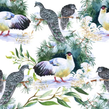 kuşlar ve yaprakları ile desen