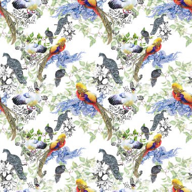 Kuşlarla desenli çiçek deseni