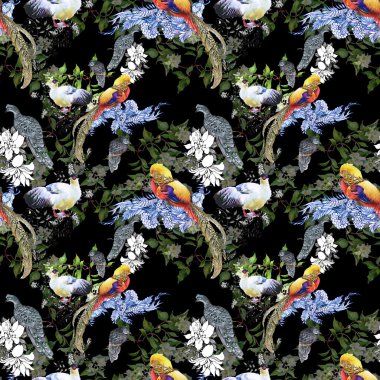 Kuşlarla desenli çiçek deseni