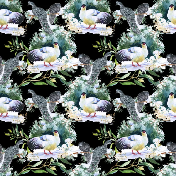 Pattern with birds and leaves — Stock Photo, Image