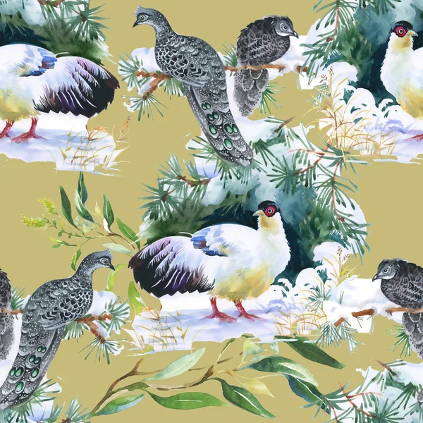 Kuşlar ve yaprakları ile desen — Stok fotoğraf