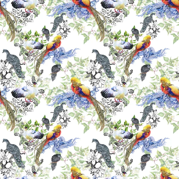 Floral seamless pattern with birds — Stock Photo, Image