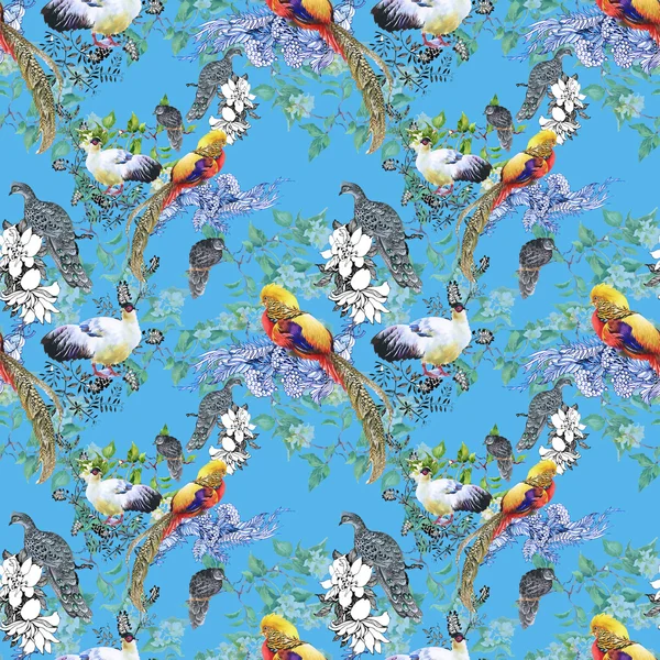 Floral seamless pattern with birds — Stock Photo, Image