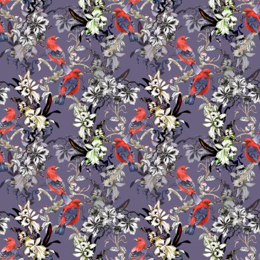 Mor vahşi egzotik kırmızı kuş