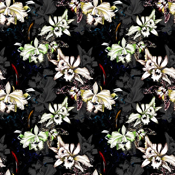 Floral seamless pattern on black — Stock Photo, Image