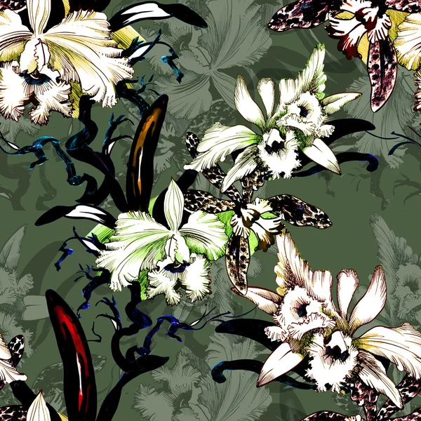 Квітковий безшовний візерунок на зеленому — стокове фото