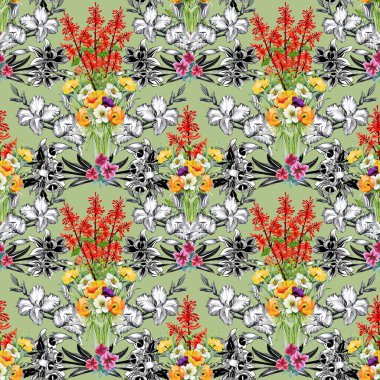 yeşil üzerinde sorunsuz çiçek desenli