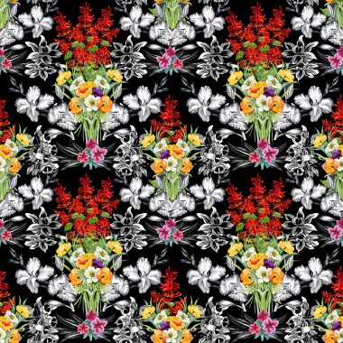Dikişsiz çiçek desenli siyah